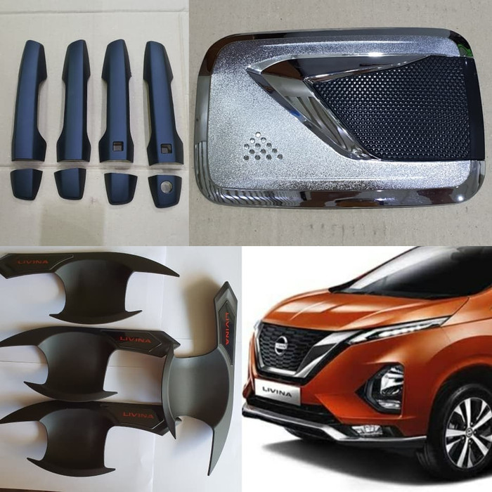 Paket cover handle pintu + outer MANGKOK + tank cover TUTUP BENSIN NISSAN ALL NEW LIVINA 2019 hitam