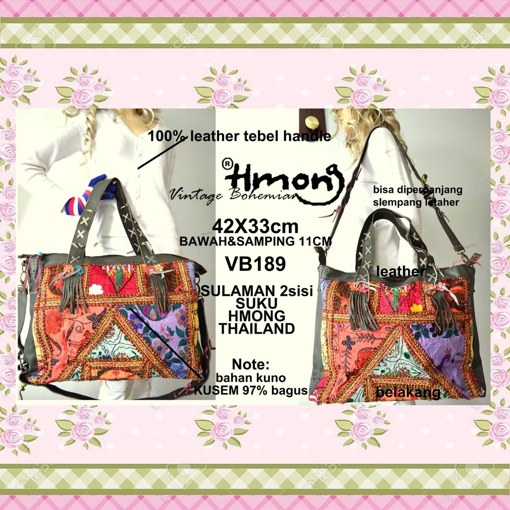 Tas Kulit Asli Wanita Import Tas Selempang  Vintage Bohemian Import Bangkok Thailand