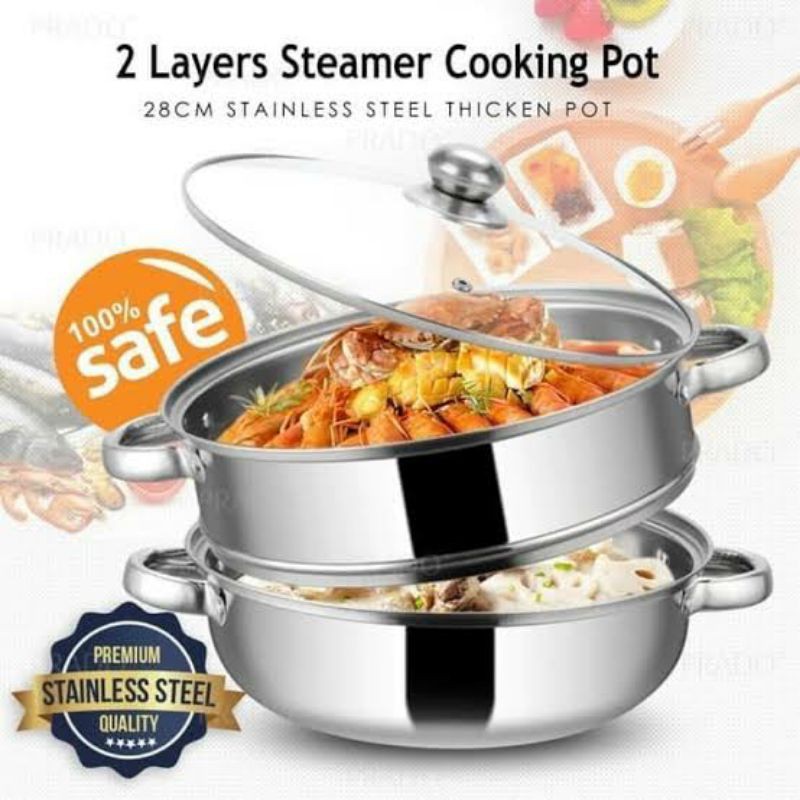 STEAMER POT 2 SUSUN / PANCI KUKUS 2 TINGKAT / PANCI SIOMAY / SOUP POT 2 SUSUN