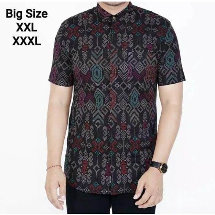 Kemeja Batik Songket Pria Jumbo Big Size Lengan Pendek Cotton Stretch