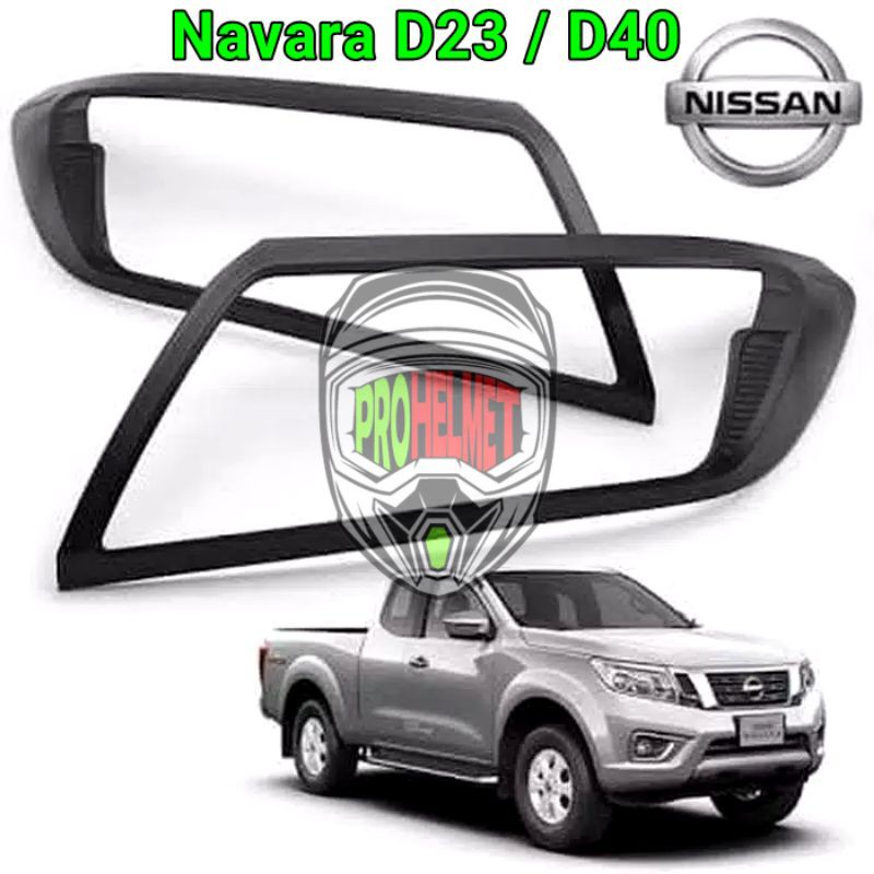 Garnish List Lampu Depan Nissan Navara Frontier D23 D40 Cover Head Light Lamp Black Doff Chrome Hita
