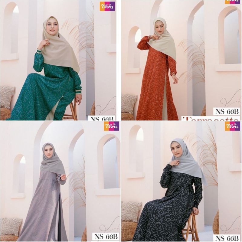 Baju Gamis Nibras Terbaru Dewasa Muslimah Syar'i Ice Crepe mix Mosscrepe NS 066B Busui Friendly  