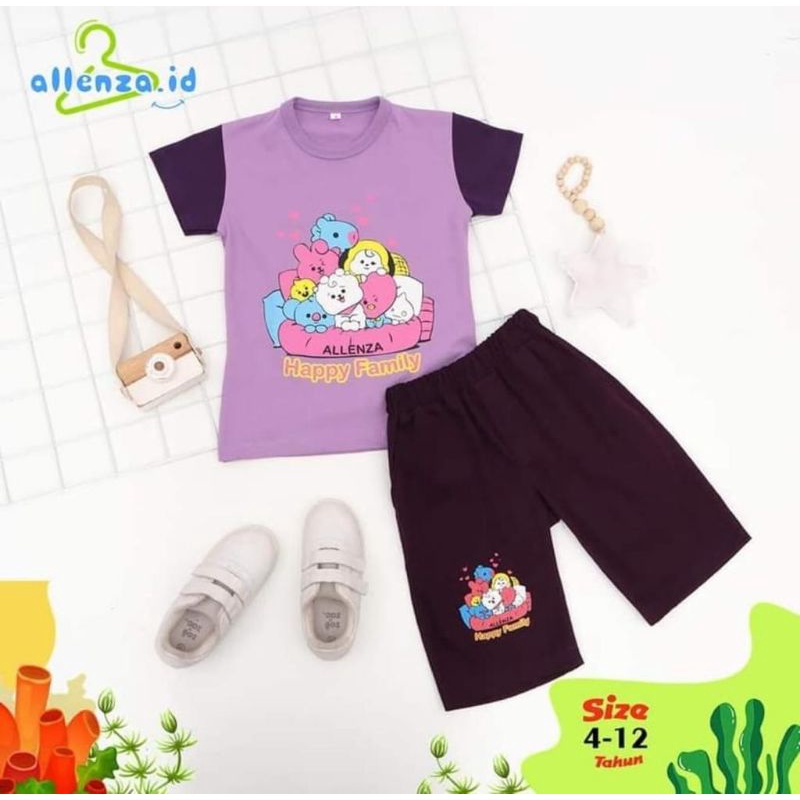 Baju fashion setelan kaos lengan pendek dan celana pendek anak laki-laki dan perempuan Daily Suit Al