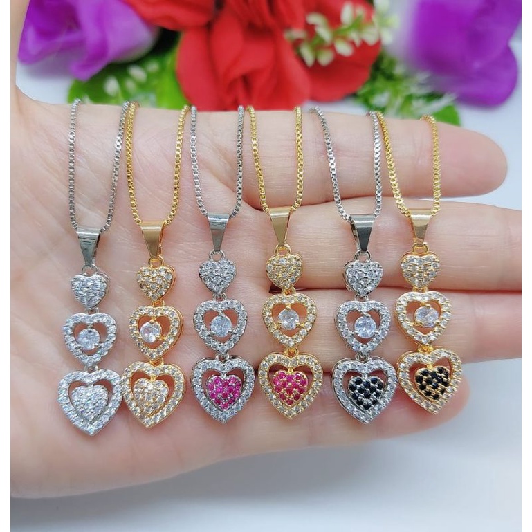 Set Kalung+Liontin Love Xuping Full Permata lapis emas 18k