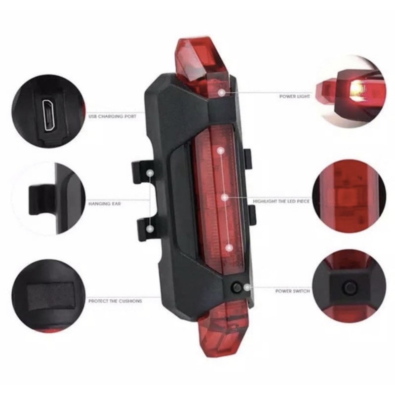 Paket 2in1 Lampu Sepeda LED Light Depan Dan Belakang Rechargeable