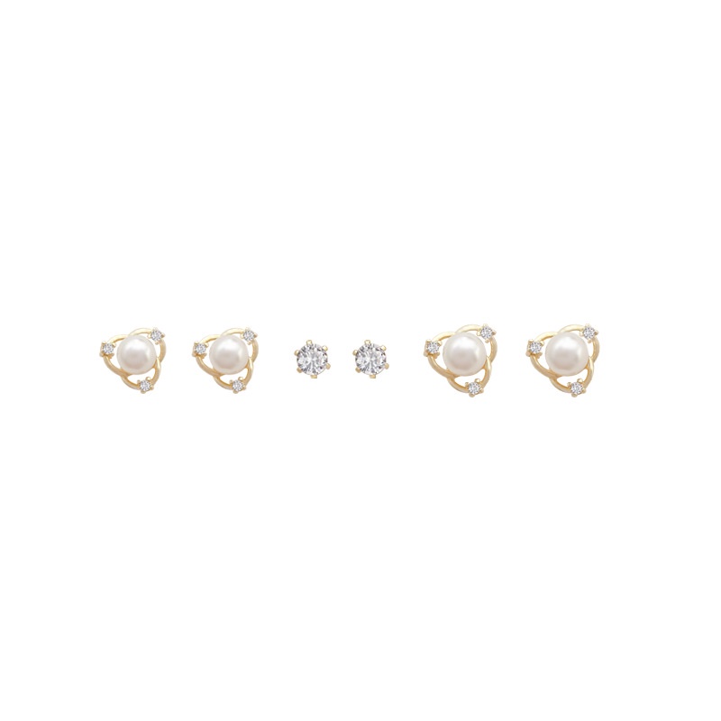 Set Anting Tusuk Sterling Silver 925 Desain Simple Hias Mutiara Zircon Berkilau Untuk Wanita