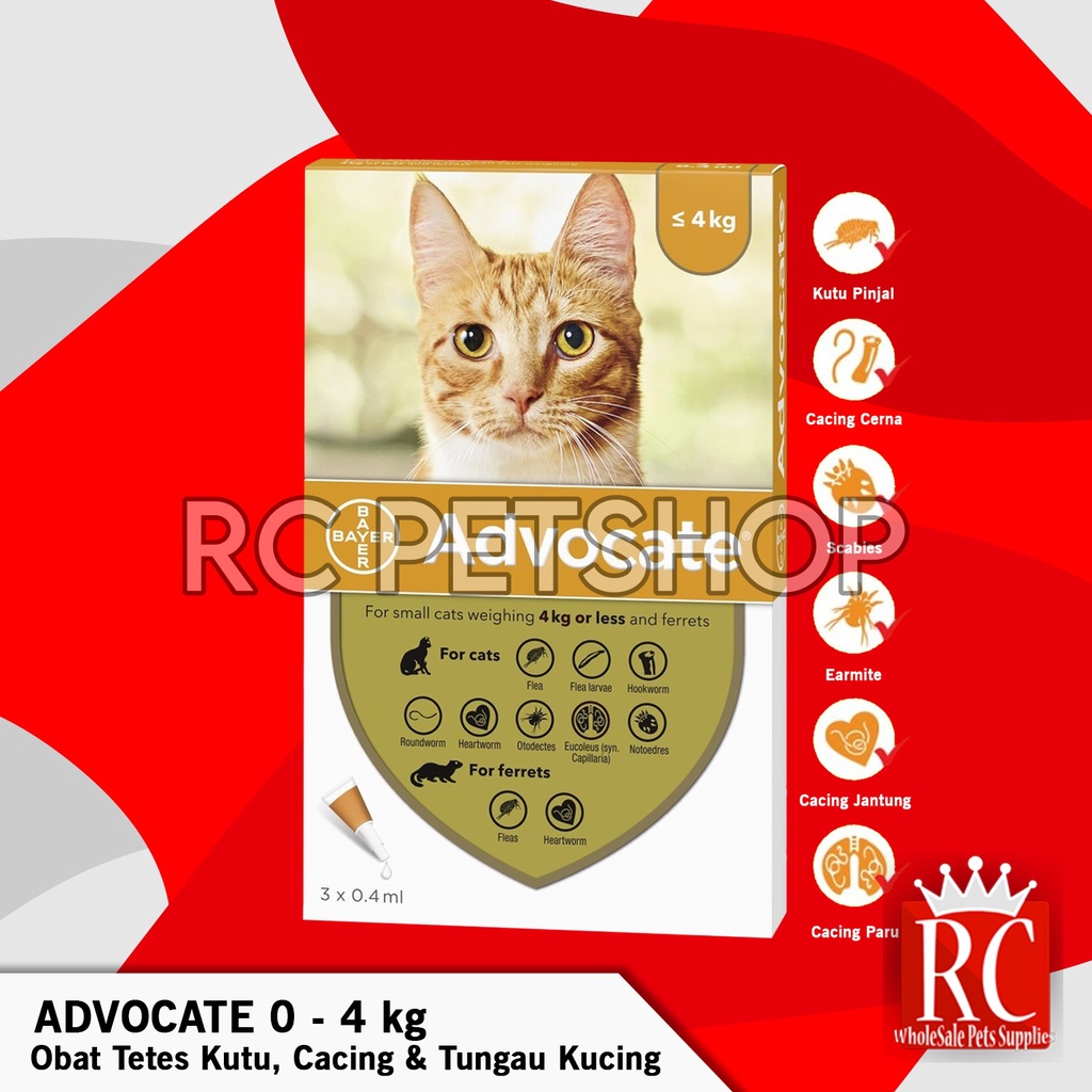 Obat Tetes Kutu Cacing Tungau Flea Scabies Kucing Advocate 0 – 4 KG