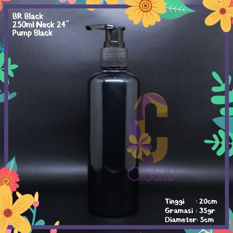 BOTOL PLASTIK BR 250ML HITAM PUMP HITAM FULLBLACK HAND SANITIZER IMPORT PET KOSMETIK LOTION HANDBODY