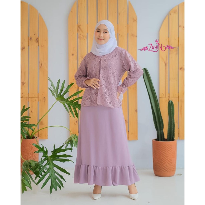 DRESS SET BLEZER BRUKAT CHAVA DAN GAMIS FANIA ORI BY ZAHIN polos brukat renda mutiara MUTE OOTD FASHION CASUAL MODIS