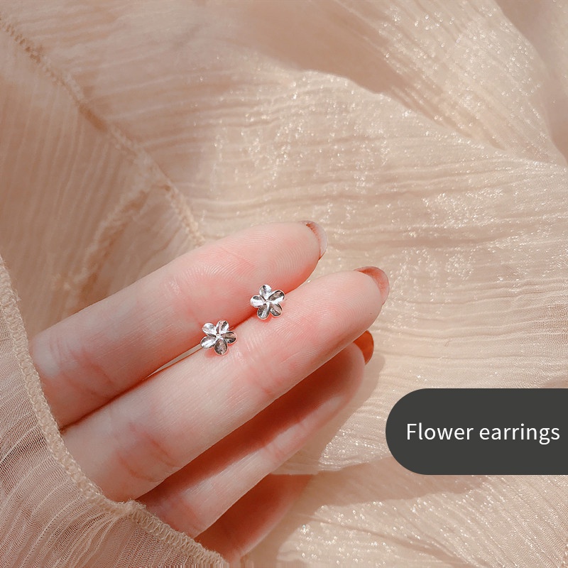 925 Anting Perak Asli Anting Korea Mini Kecil Kupu Zirkon Halus Mahkota Kecil-Flowers