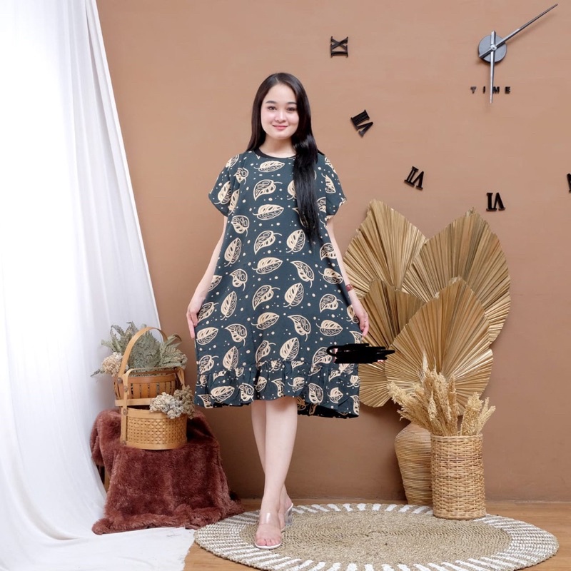 COD Daster Viral Ruffle Kekinian Rayon Premium Lengan Pendek Murah Jumbo LD 120 Non Busui
