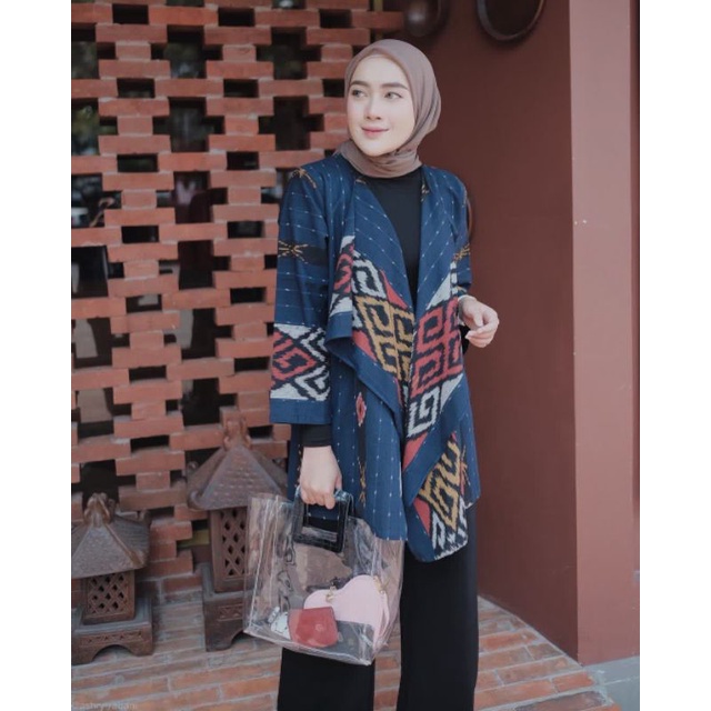 blus tenun jepara motif toraja biru fashion tenun pakaian tenun