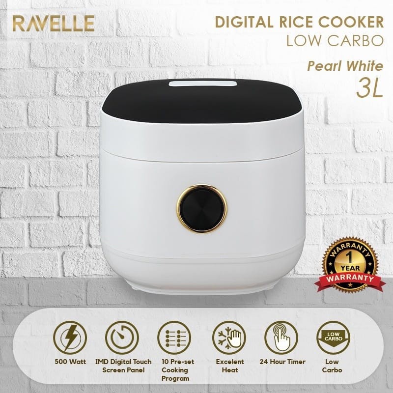 Rice Cooker Magicom Multicooker Ravelle Digital Low Carbo Putih 3 Ltr