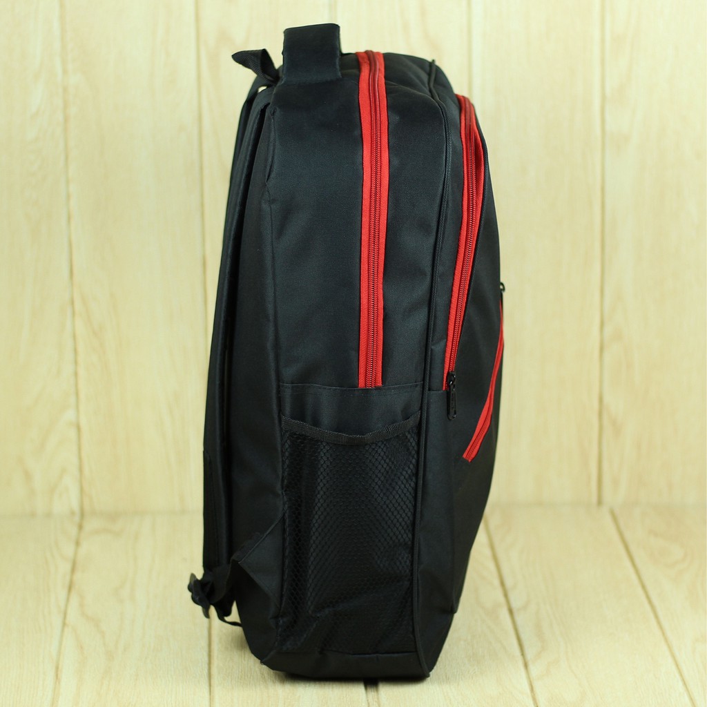 Tas Distro Gendong Sekolah Hitam Polo Pojok Merah Bahan D300 Nyaman di Punggung Tebal Free Raincover Ransel Kerja Dinas Murah