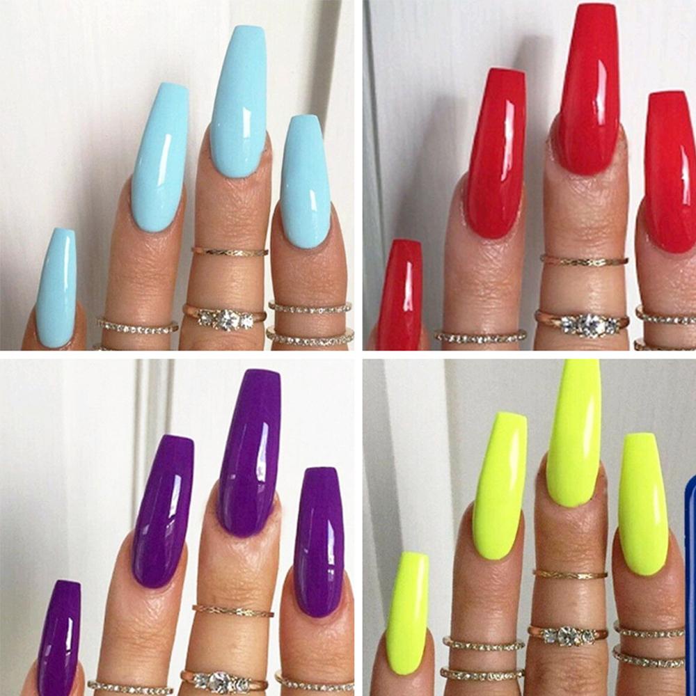 AUGUSTINA Agustinina Kuku Palsu DIY 100 Pcs/Set Warna Permen Ballerina Panjang Penuh Penutup Ekstensi Kuku Akrilik