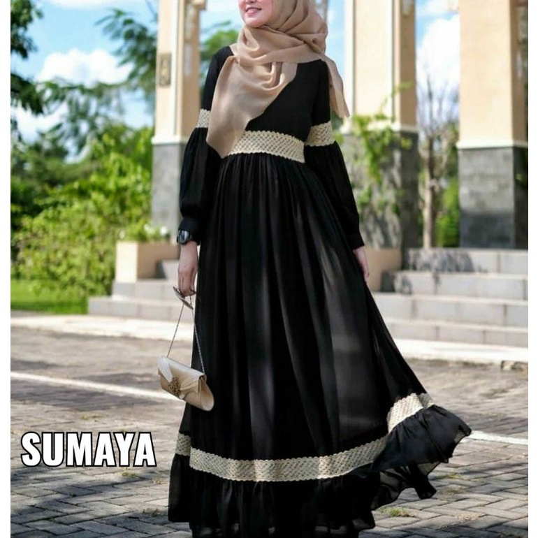 Abayah Gamis Hitam Dress maxi BUSUI Fashion Muslim Dubai Sumaya-1