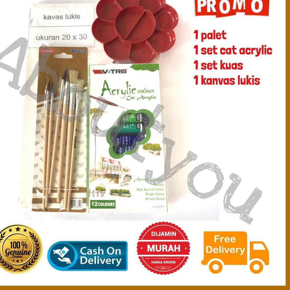 

<B-AUY> <✓> PAKET LUKIS KOMPLIT 4 in 1 KANVAS Besar Cat Akrilik Palet Kuas Set Melukis Lengkap <pasti dikirim>