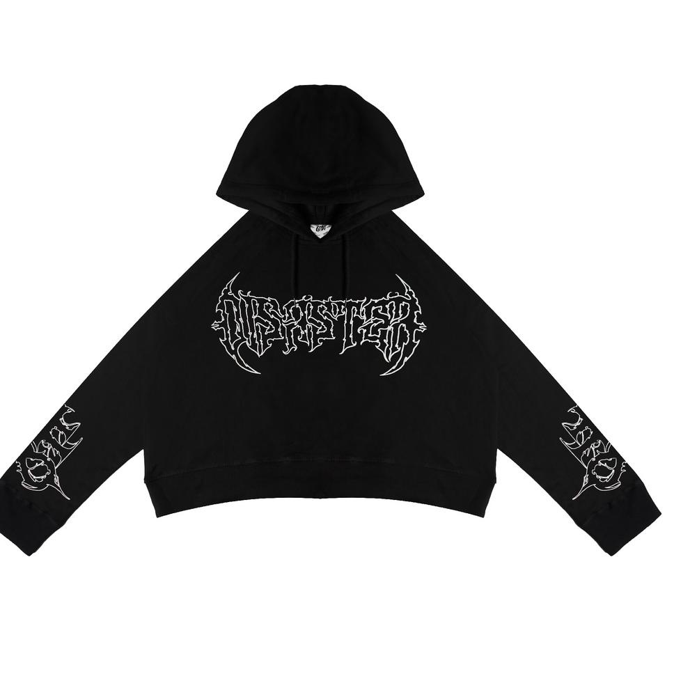 Sudah READY.. GRDT Dstr Hoodie Oversize Crop Top Black