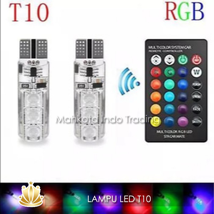 LAMPU LED T10 MOTOR MOBIL RGB 6 MATA JELLY ISI 2PCS + REMOTE E051