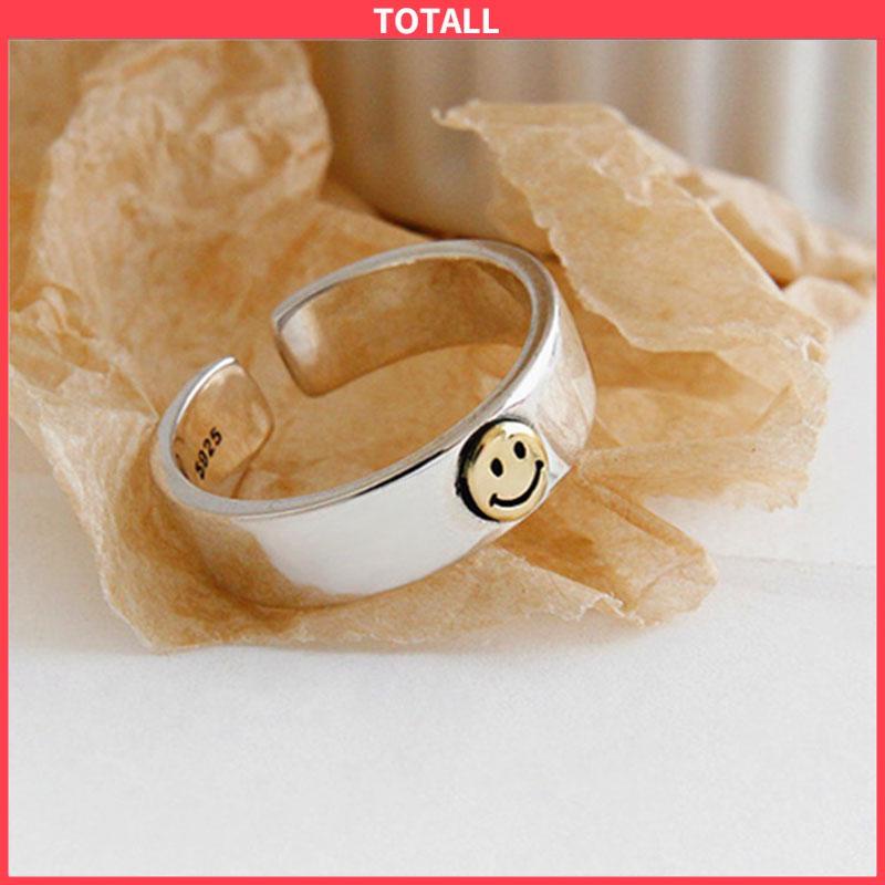 COD Fashion kepribadian retro smiley cincin rantai cincin terbuka perempuan-Totall