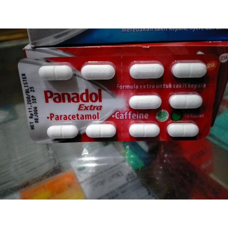 panadol extra dan biru,per strip isi 10tablet.