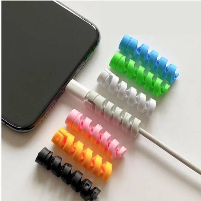 Pelindung Kabel Charger Flexible Bentuk Spiral Warna Acak Untuk Iphone / Apple Watch