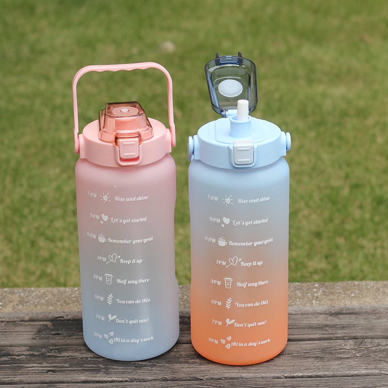 BOTOL MINUM MOTIVASI 2 LITER TUTUP FLIP BPA Free + SEDOTAN BARU