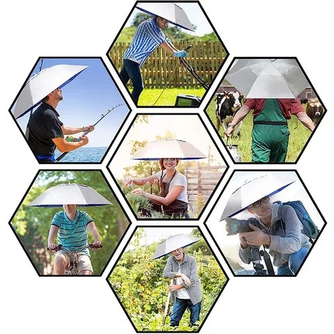 Topi Payung - Payung Topi Kepala - Payung Hiking Mancing Camping Outdoor Diameter Besar 70Cm Bertali