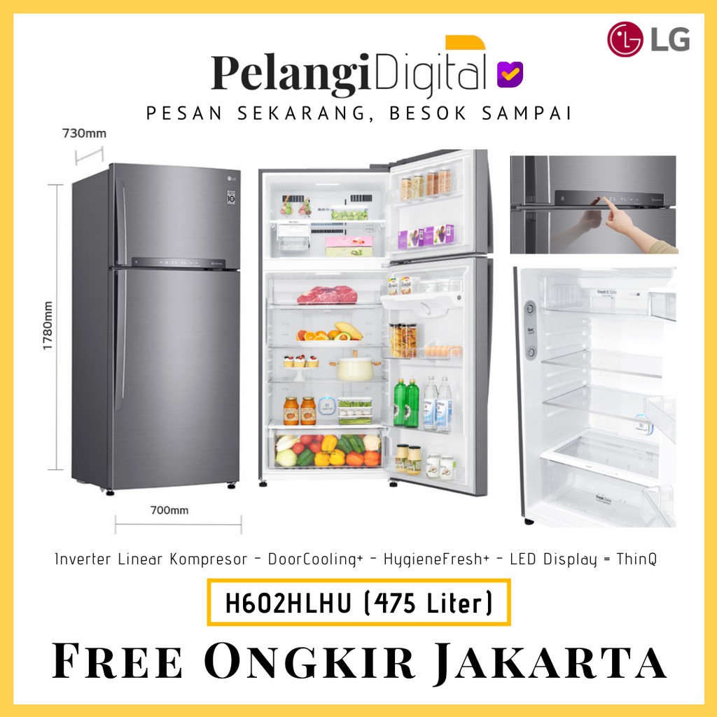 LG Kulkas 2 Pintu / Lemari Es Dua Pintu Inverter Linear - 475 Liter - GN-H602HLHU
