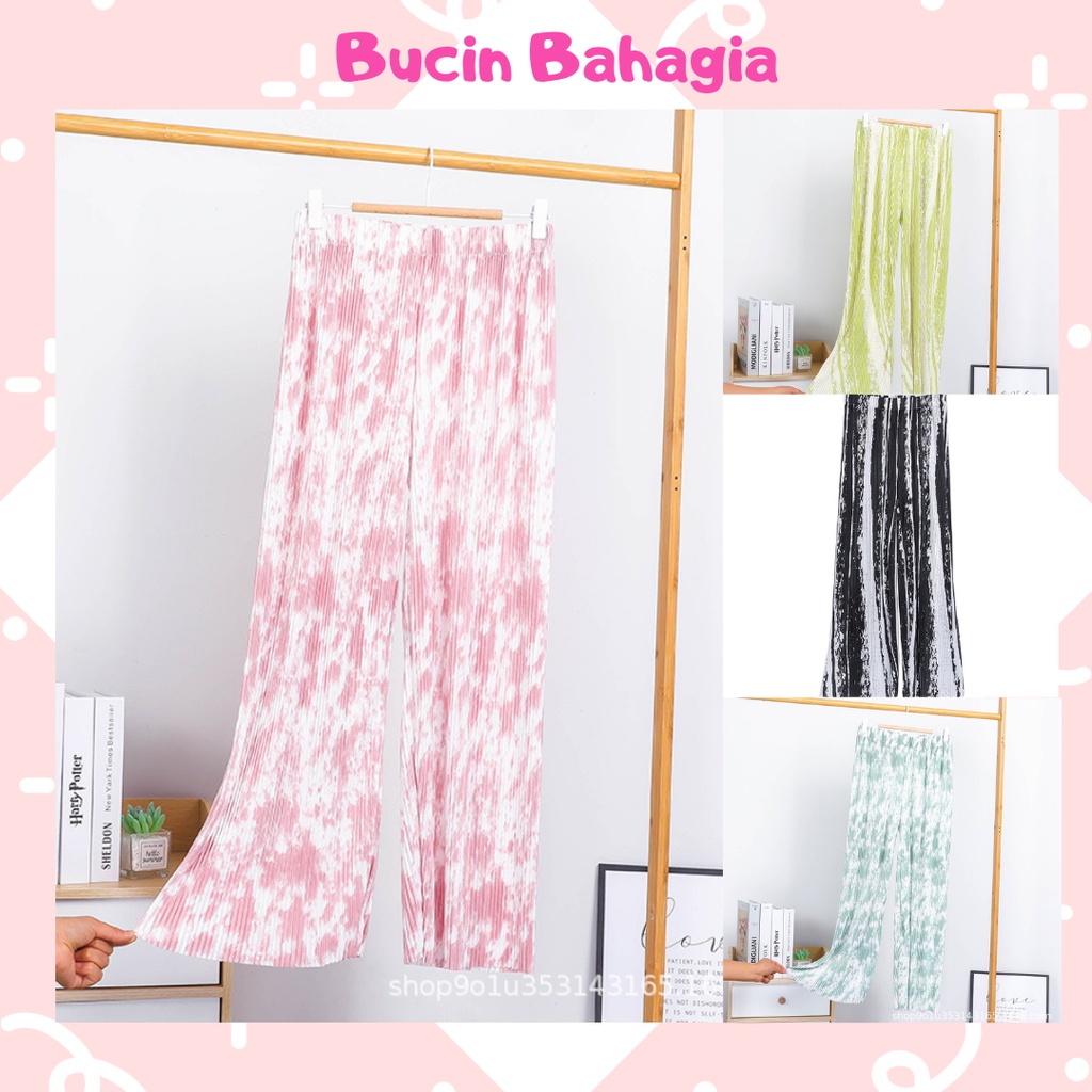 Celana Wanita Es Sutra Korea Tie-Dye Pinggang Tinggi Wide Leg Pants CP05