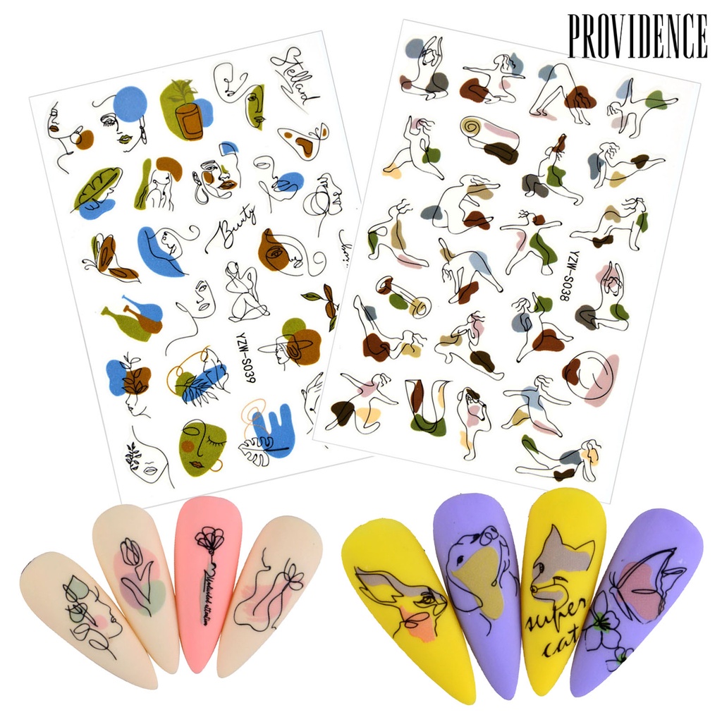 Providence 3pcs / Set Stiker Kuku 3d Motif Wajah Wanita Abstrak Tahan Lama Untuk Nail Art / Manicure