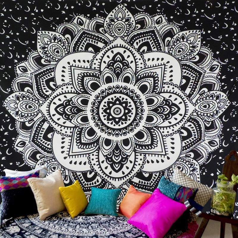 READY KAIN BOHEMIAN 1,5M X 1,5 M] Kain Tapestry Motif Kipas / Sarong Mandala Bali / Pantai