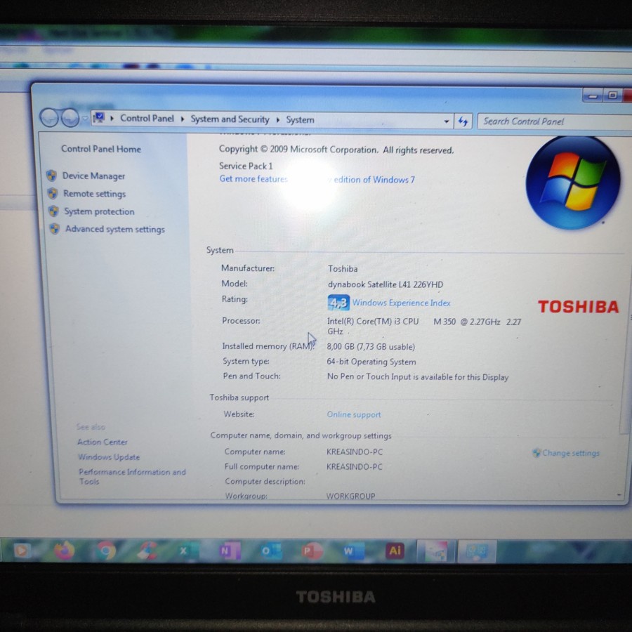 TOSHIBA L41 DYNABOOK Oryginal Japan CORE i3 M350 2.27Ghz