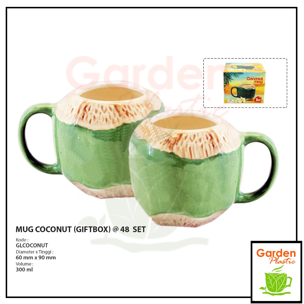 MURAH MUG COCONUT KERAMIK WHITE LINE LUCU MINI