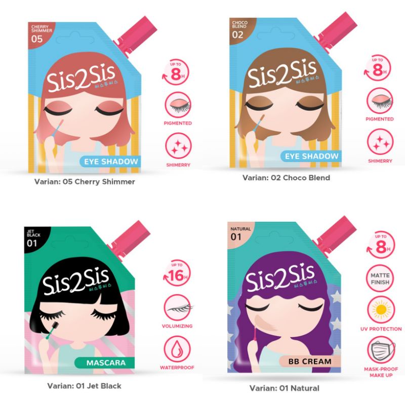 sis2sis make up sachet/bb cream/maskara/eyeshadow krim