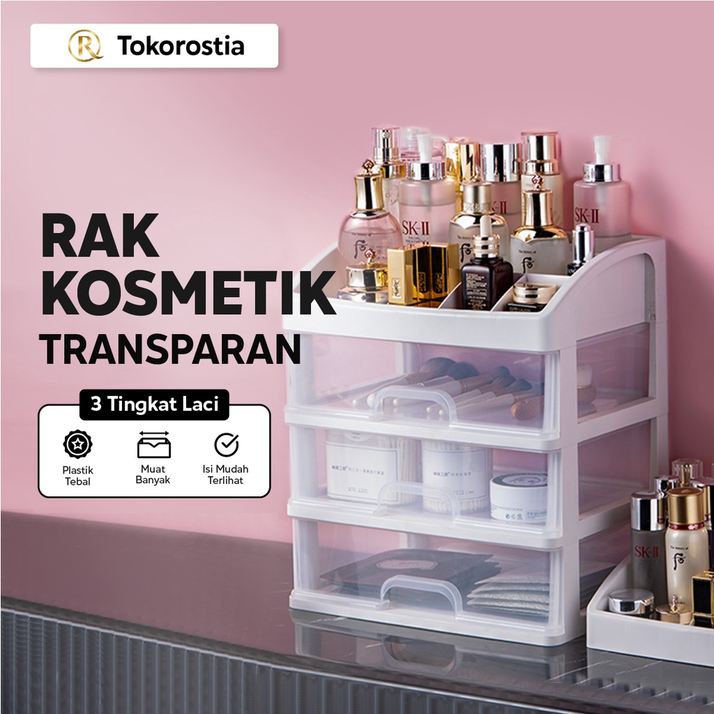 Rak Kosmetik Skincare Multifungsi Serbaguna 3 Laci Transparent