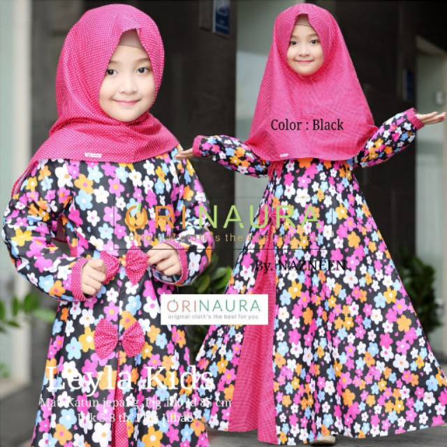 LEYLA KIDS gamis  anak  set  kerudung  khimar katun jepang 