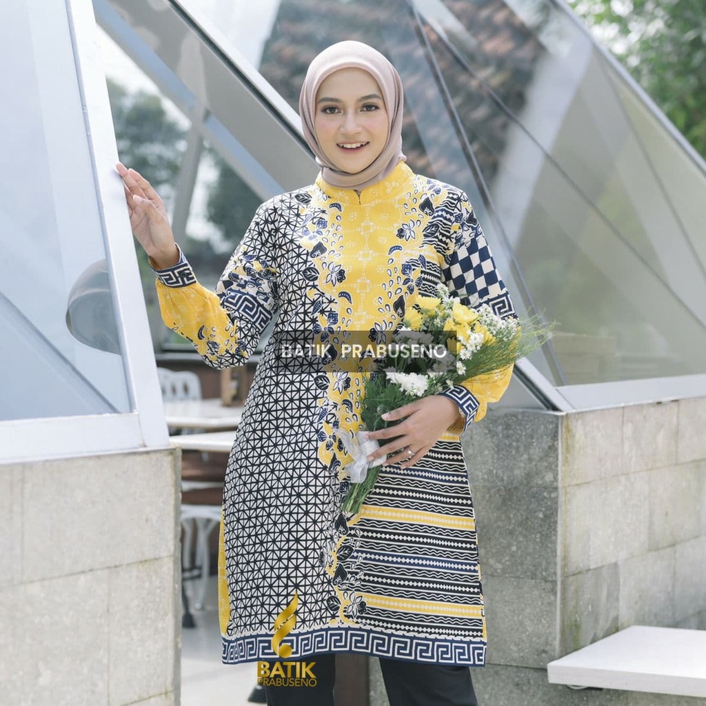 Batik Prabuseno - ANJAR KUNING Tunik Batik Wanita Lengan Panjang