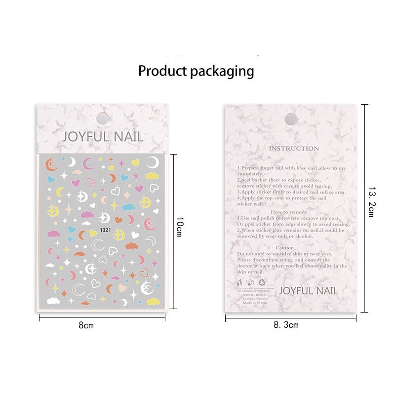 Stiker Kuku 3D Motif Awan Bintang Dengan Perekat Untuk Nail Art
