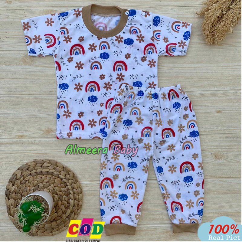 Setelan Baju Bayi Setelan Piyama Bayi Lengan Pendek Celana Panjang Motif Bunga Usia 3-12 Bulan Almeera Baby and Kids