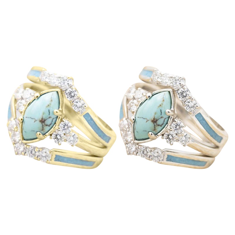 Set Cincin Berlian Turquoise Warna Emas Dan Silver Untuk Wanita