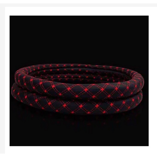 Cover Sarung Stir Mobil hitam Jahit merah