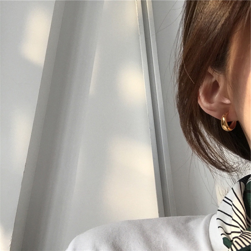 [ACKER] 18K Anting Hoop Kecil berlapis emas Anting Lingkaran Logam Sederhana Anting Tindik Untuk Wanita