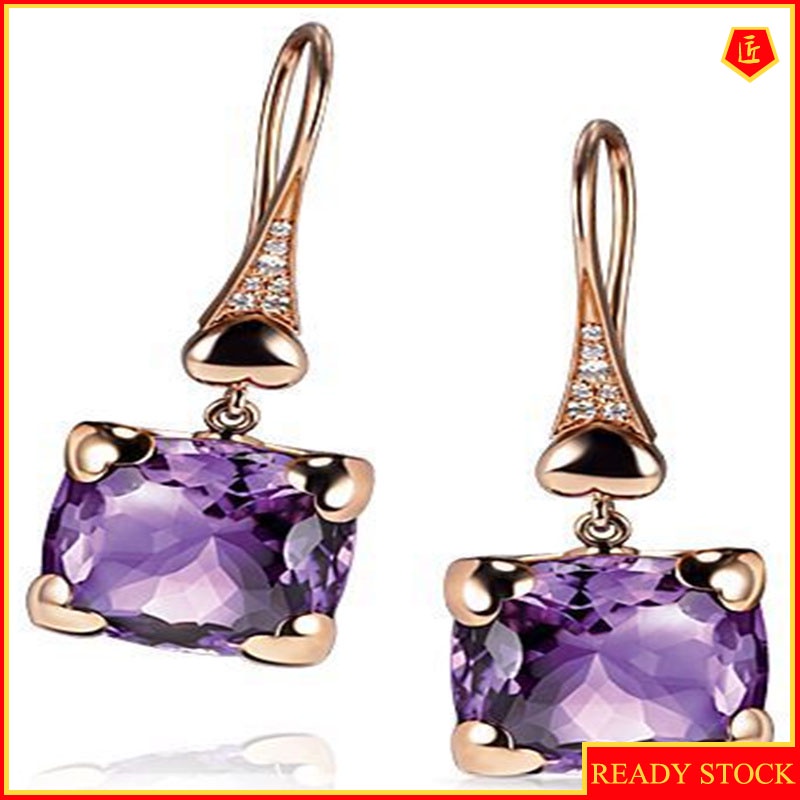 [Ready Stock]Fashion Love Heart-Shaped Amethyst Earrings 14K Rose Gold