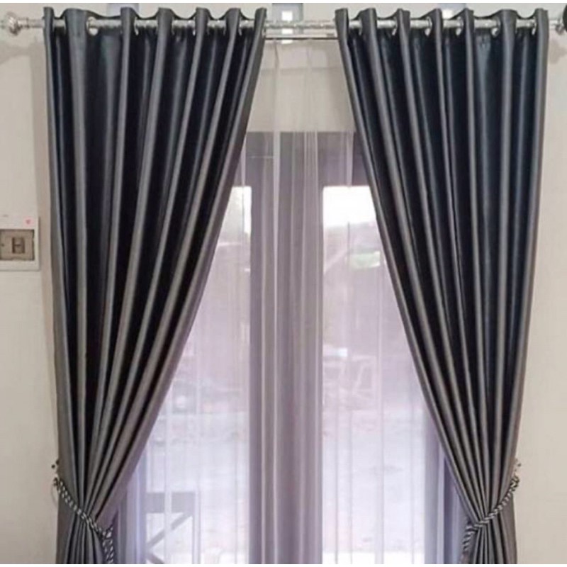 Gorden hordeng polos abu tua glossy mewah