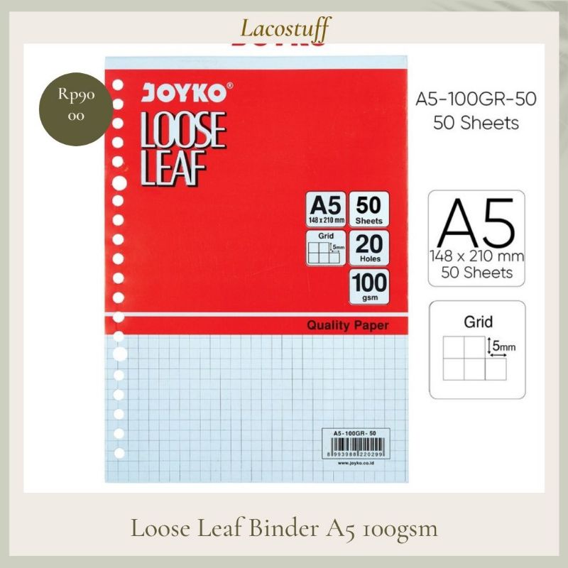 

LACOSTUFF Loose Leaf A5 Grid / Dotted Kertas Isi Binder Kotak / Titik 100gsm