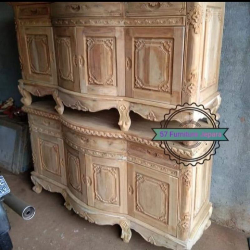 Meja ukuran 150cm hias lemari pendek meja laci untuk TV kayu jati mentahan