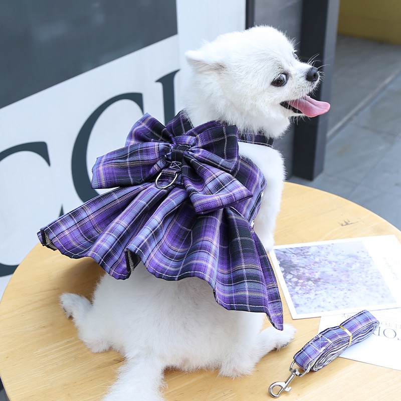 Dress Rok Harness Musim Panas Motif Kotak-Kotak Untuk Anjing Peliharaan