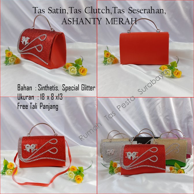 Tas Satin,Tas Clutch,Tas Seserahan,ASHANTY MERAH