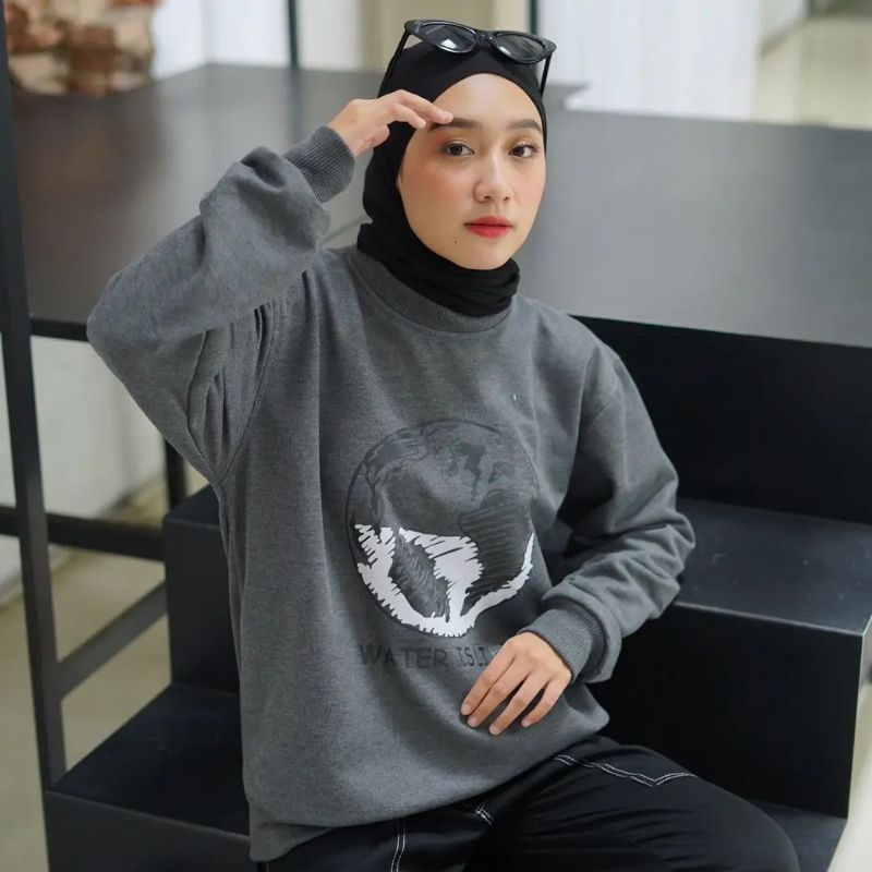 WATER IS LIFE SWEATER FLEECE // CREWNECK WANITA FLEECE TEBAL KECE TERBARU